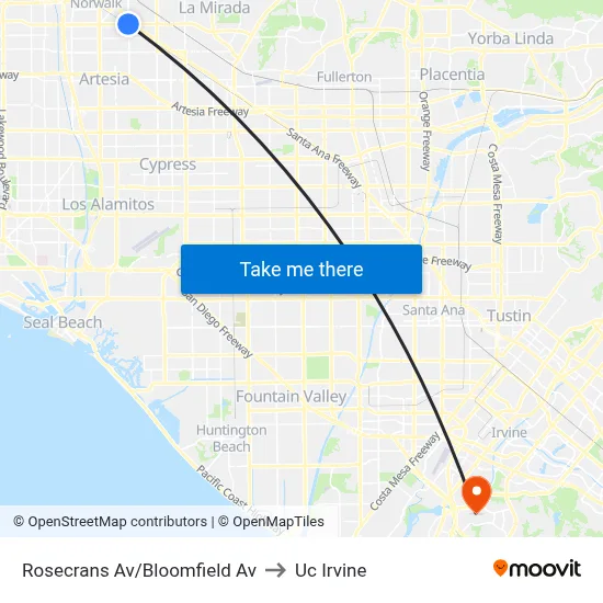 Rosecrans Av/Bloomfield Av to Uc Irvine map