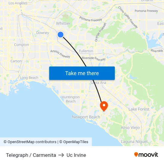 Telegraph / Carmenita to Uc Irvine map