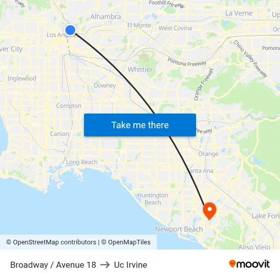 Broadway / Avenue 18 to Uc Irvine map