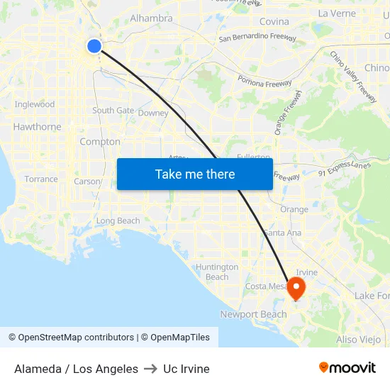 Alameda / Los Angeles to Uc Irvine map