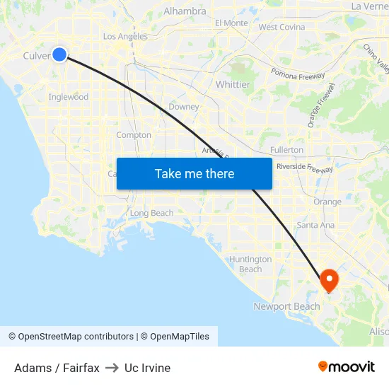 Adams / Fairfax to Uc Irvine map