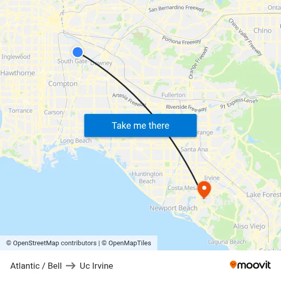 Atlantic / Bell to Uc Irvine map