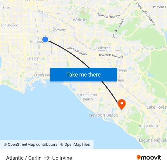 Atlantic / Carlin to Uc Irvine map