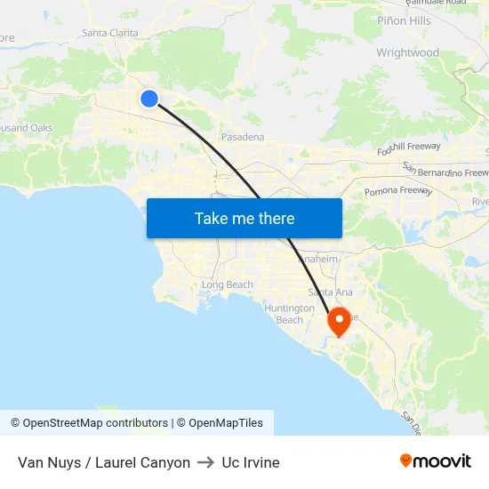 Van Nuys / Laurel Canyon to Uc Irvine map