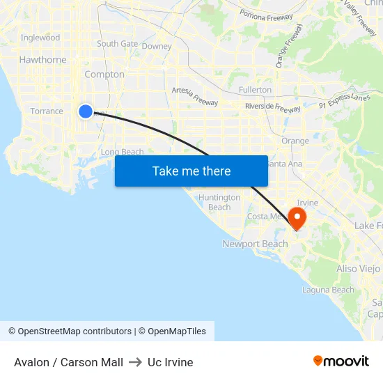 Avalon / Carson Mall to Uc Irvine map
