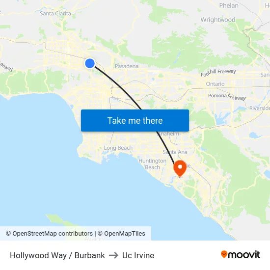 Hollywood Way / Burbank to Uc Irvine map