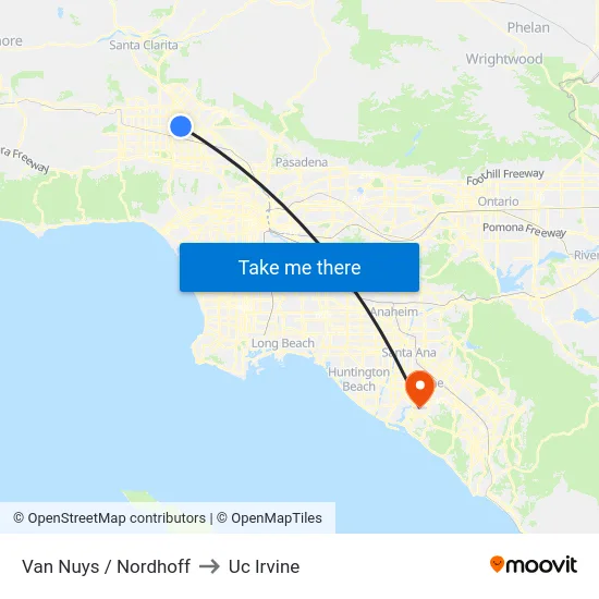 Van Nuys / Nordhoff to Uc Irvine map