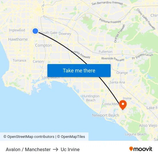Avalon / Manchester to Uc Irvine map