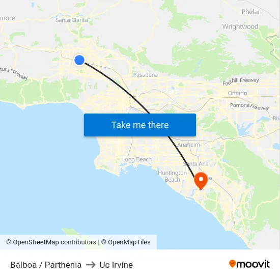Balboa / Parthenia to Uc Irvine map
