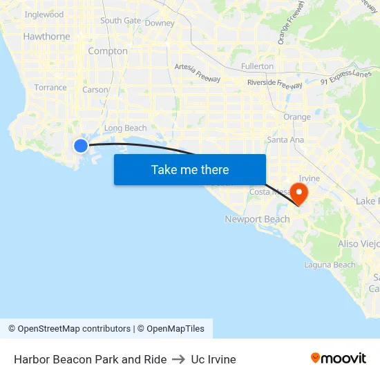 Harbor Beacon Park and Ride to Uc Irvine map