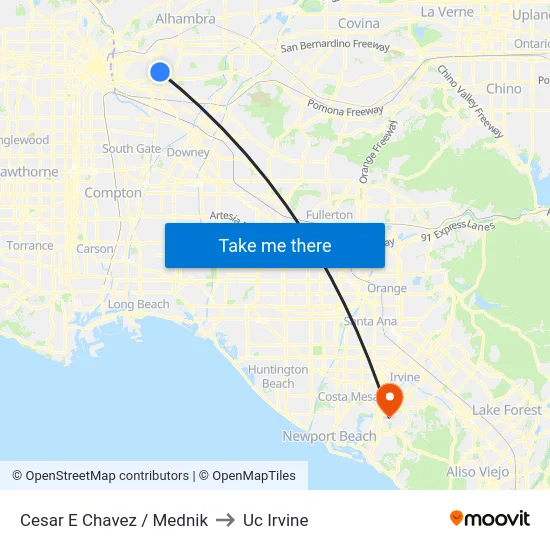 Cesar E Chavez / Mednik to Uc Irvine map