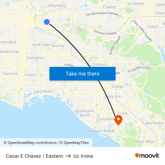 Cesar E Chavez / Eastern to Uc Irvine map