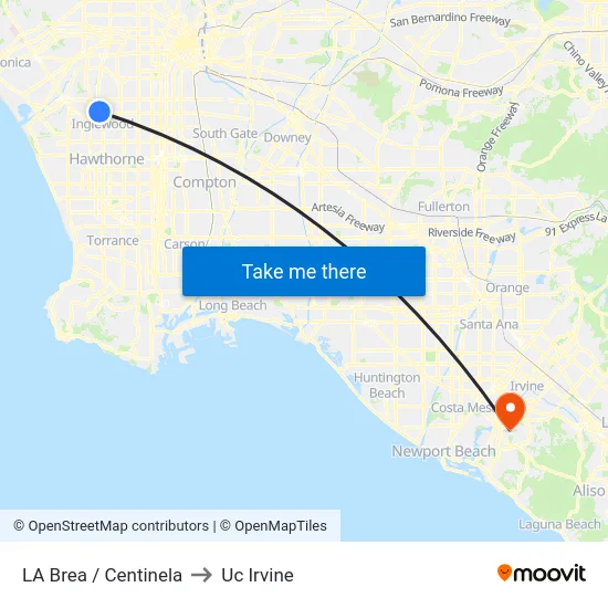LA Brea / Centinela to Uc Irvine map