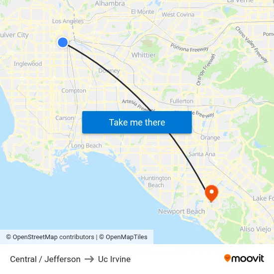 Central / Jefferson to Uc Irvine map