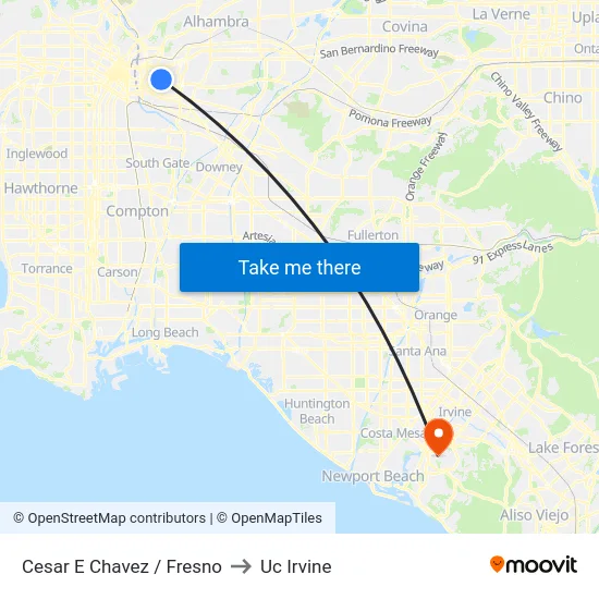 Cesar E Chavez / Fresno to Uc Irvine map