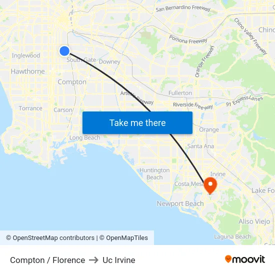 Compton / Florence to Uc Irvine map