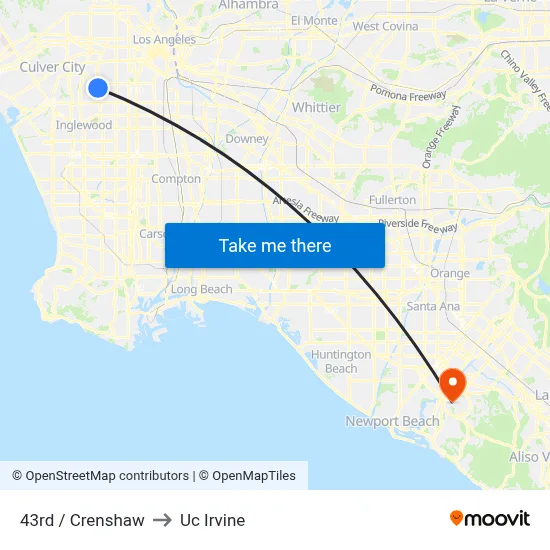 43rd / Crenshaw to Uc Irvine map