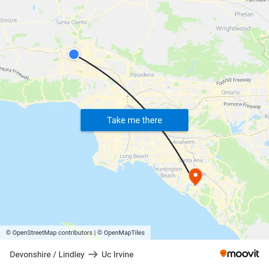 Devonshire / Lindley to Uc Irvine map