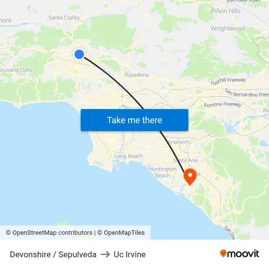 Devonshire / Sepulveda to Uc Irvine map