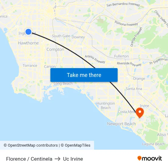 Florence / Centinela to Uc Irvine map