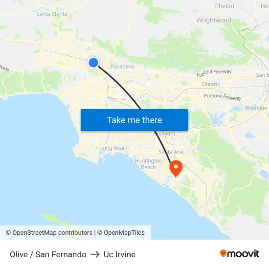 Olive / San Fernando to Uc Irvine map