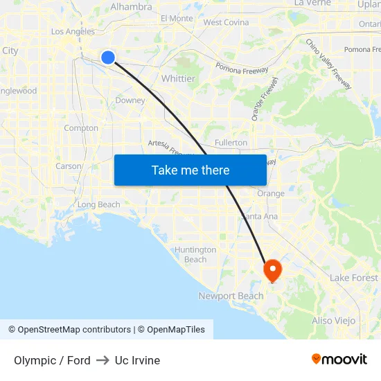 Olympic / Ford to Uc Irvine map