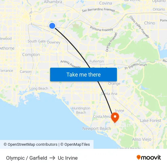 Olympic / Garfield to Uc Irvine map