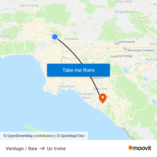 Verdugo / Ikea to Uc Irvine map