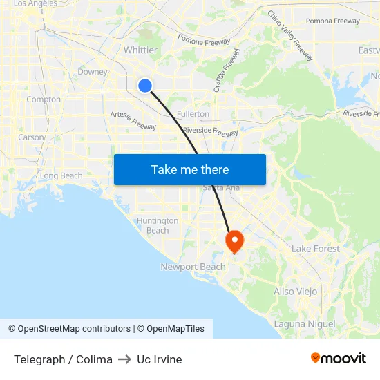 Telegraph / Colima to Uc Irvine map