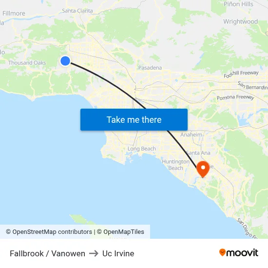 Fallbrook / Vanowen to Uc Irvine map
