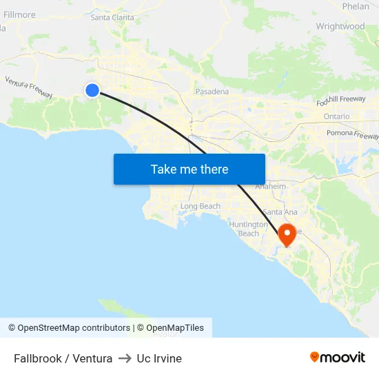 Fallbrook / Ventura to Uc Irvine map