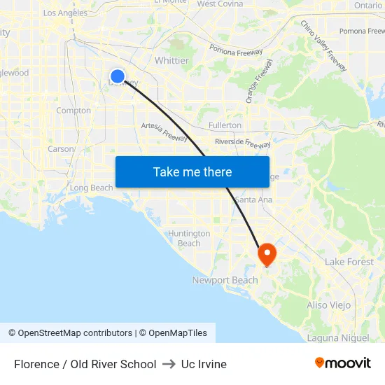 Florence / Old River School to Uc Irvine map