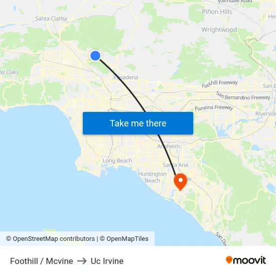 Foothill / Mcvine to Uc Irvine map
