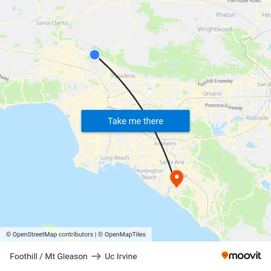 Foothill / Mt Gleason to Uc Irvine map