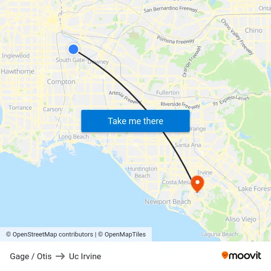 Gage / Otis to Uc Irvine map
