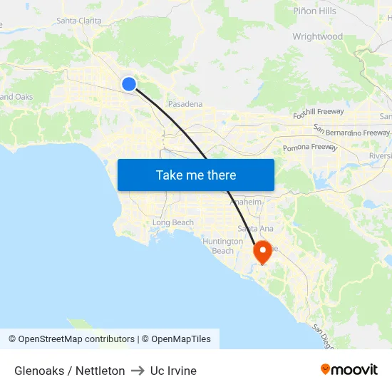 Glenoaks / Nettleton to Uc Irvine map
