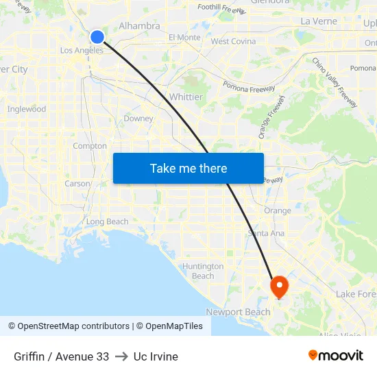 Griffin / Avenue 33 to Uc Irvine map
