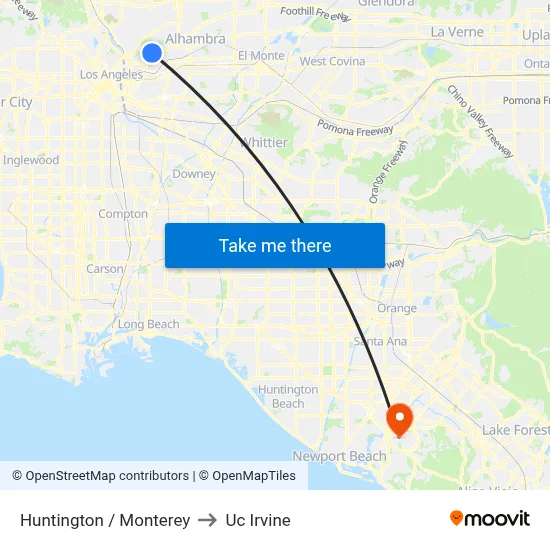 Huntington / Monterey to Uc Irvine map