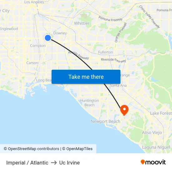 Imperial / Atlantic to Uc Irvine map