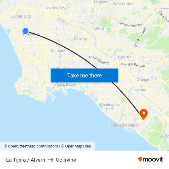 La Tijera / Alvern to Uc Irvine map
