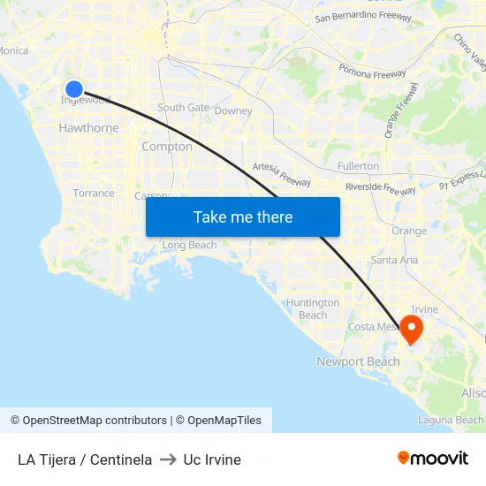 LA Tijera / Centinela to Uc Irvine map