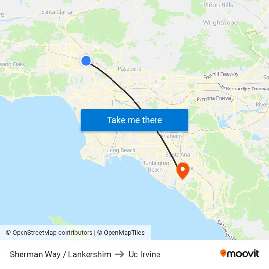 Sherman Way / Lankershim to Uc Irvine map