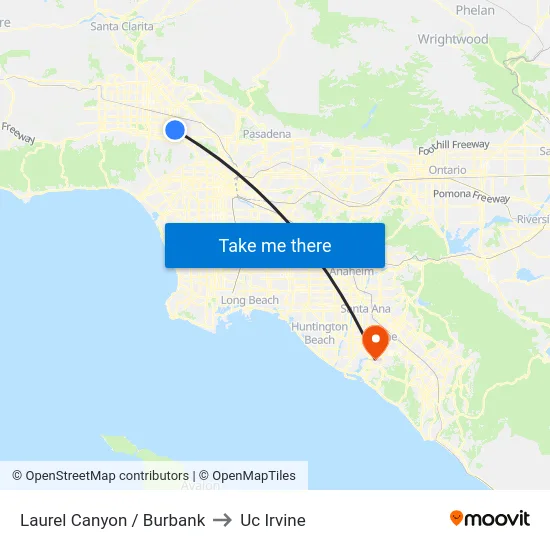 Laurel Canyon / Burbank to Uc Irvine map