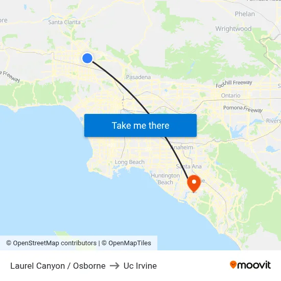 Laurel Canyon / Osborne to Uc Irvine map