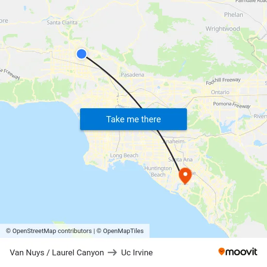 Van Nuys / Laurel Canyon to Uc Irvine map