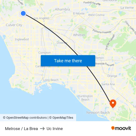 Melrose / La Brea to Uc Irvine map