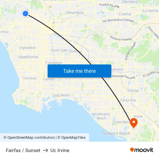 Fairfax / Sunset to Uc Irvine map