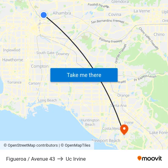 Figueroa / Avenue 43 to Uc Irvine map