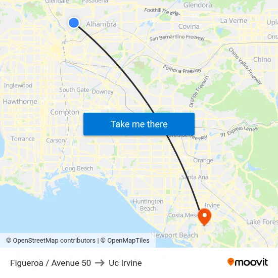 Figueroa / Avenue 50 to Uc Irvine map