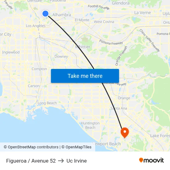 Figueroa / Avenue 52 to Uc Irvine map